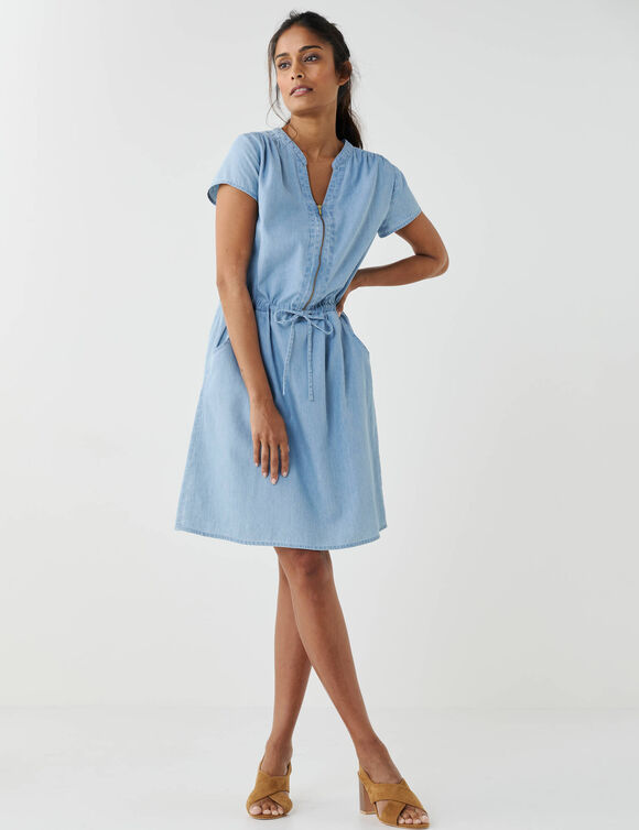 Robe courte col zippé, denim léger (bleached) Robe courte col zippé, denim léger (bleached)